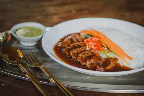 Rice with Stewed Beef Stock-Fotos