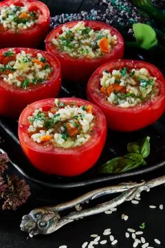 Rice Stuffed Tomatoes Stockfoto's