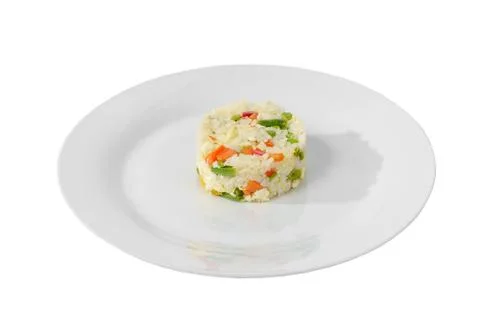 Rice with vegetables portion on a plate isolated Stock Photos