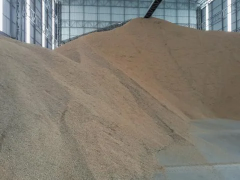 Rice in the warehouse for processing. Foto stock