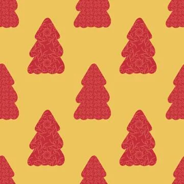 Rich Christmas vector background . Seamless pattern. Red Christmas trees with Stock Illustration