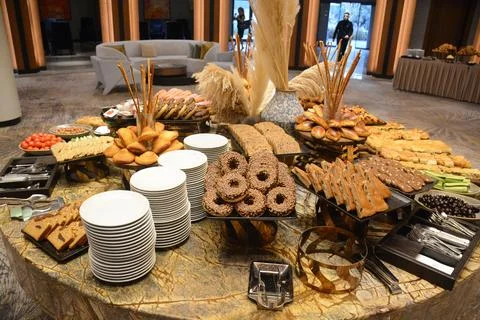 Rich coffee break buffet Stock Photos
