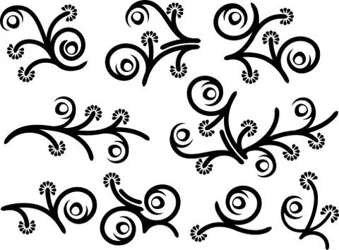 Rich collection of decor elements for design or tattoo. Ilustración de archivo