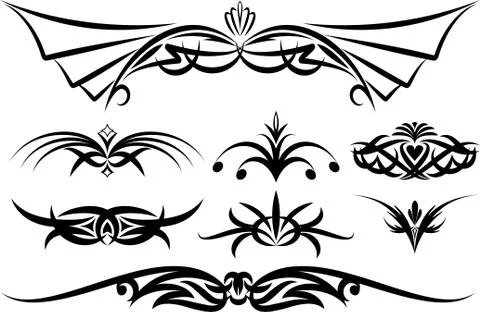 Rich collection of decor elements for design or tattoo Stock Illustration