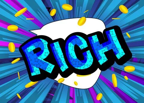 Rich. Comic book word text on abstract comics background. Retro pop art style Stock-Illustration