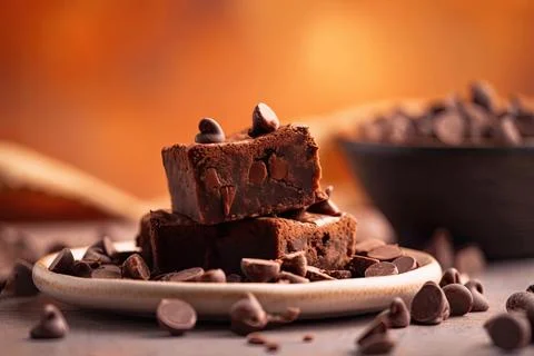 Rich Dark Brownies, Emphasizing Chocolatey Goodness Stock Photos