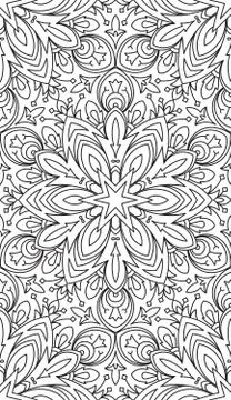 Rich decorated calligraphic outlined stroke monochrome seamless pattern. Vect Stock Illustration