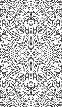 Rich decorated calligraphic outlined stroke monochrome seamless pattern. Vect Stock Illustration
