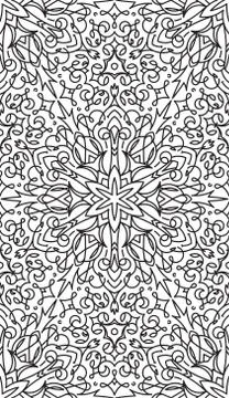 Rich decorated calligraphic outlined stroke monochrome seamless pattern. Vect Stock Illustration