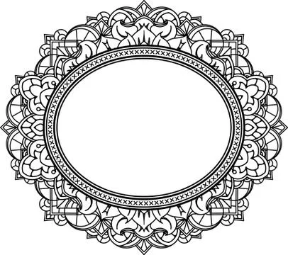 Rich decorated oval frame pattern. Vector decorative background in ethnic Ind Stock Illustration