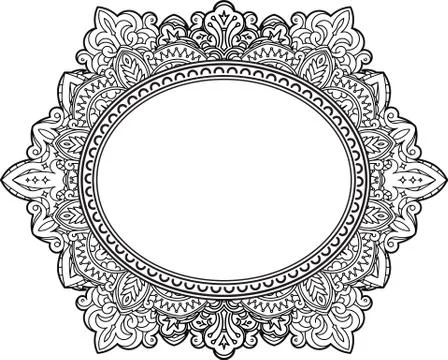 Rich decorated oval frame pattern. Vector decorative background in ethnic Ind Stock Illustration