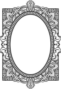 Rich decorated oval frame pattern. Vector decorative background in ethnic Ind Ilustración de archivo