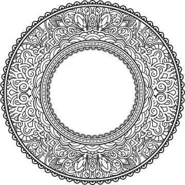 Rich decorated round frame pattern. Vector decorative background in ethnic .. Illustrazione stock