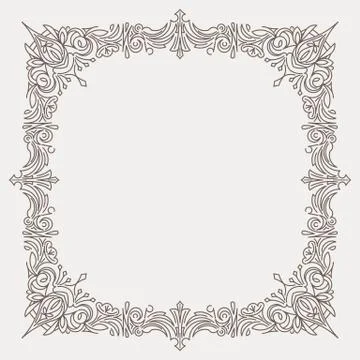 Rich decorated square decorative frame in mono line style with rounded corner Ilustración de archivo