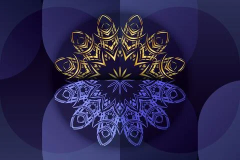 Rich deep blue mandala texture with gold and blue layered geometry Illustrazione stock