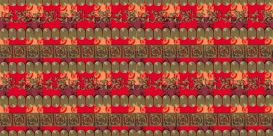 Rich golden chains and elements on red and coral background 库存插图