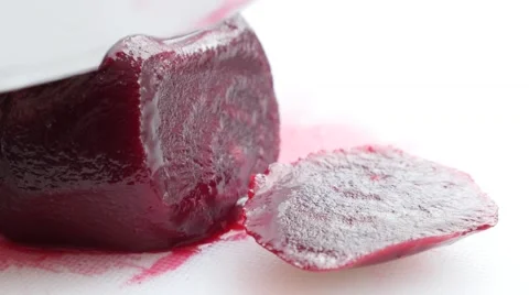 Rich with iron beet root vegetable cutting on smaller pieces with knife 4K 38 Stock Footage 56223144