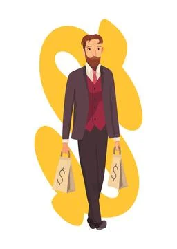 Rich man flat cartoon comic element, millionaire man money vector illustration Stock-Illustration