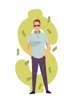 Rich man flat cartoon comic element, millionaire man money vector illustration Stock Illustration