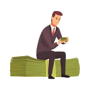 Rich man flat cartoon comic element, millionaire man money vector illustration Illustrazione stock