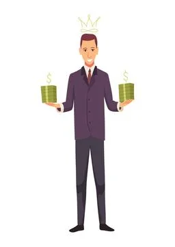 Rich man flat cartoon comic element, millionaire man money vector illustration Stock Illustration