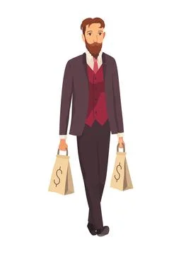 Rich man flat cartoon comic element, millionaire man money vector illustration Stock Illustration