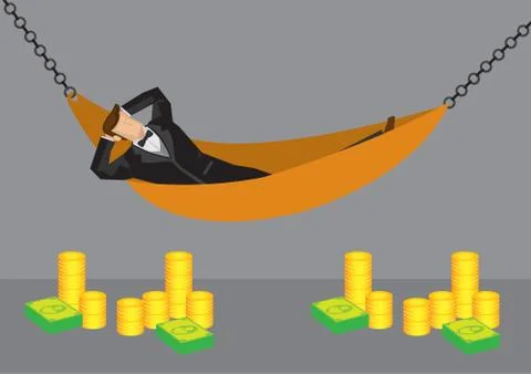 Rich Man Resting in Hammock Vector Cartoon Illustration Stock-Illustration