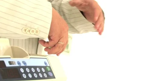 Rich man in suit on white background holding bundle of dollar money in his Stock-Footage 336264676