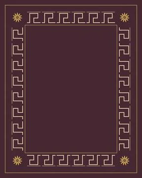 A rich plum rectangular frame is accented with a pale gold Greek key border.. Illustrazione stock