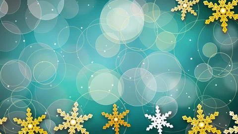 Rich Snowflakes Corner Frame Bokeh with Smooth teal Gradient Flow Backdrop. Stock Illustration