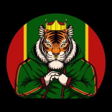 Rich tiger wearing crown vector illustration Stock Illustration
