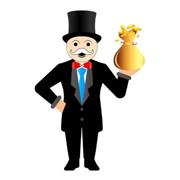 Rich Uncle Penny bag Monopoly Character Vector Illustration Stock Illustration