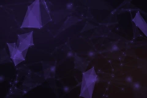 Rich violet translucent shapes float through a shadowy digital space, creat.. Illustrazione stock
