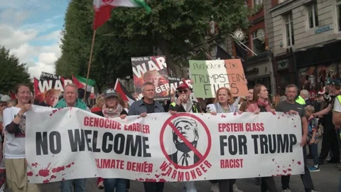 Richard Boyd, Barrett Ruth Coppinger against Donald Trump on O'Connell Street Stock Footage 346256988