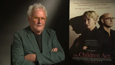 Richard Eyre talks about his movie 'The Children Act' at a press junket - 2018 Video stock 101208454