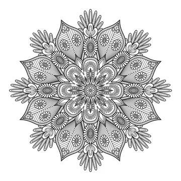 A richly layered flower pattern expands across the composition with fine pe.. Stockillustratie