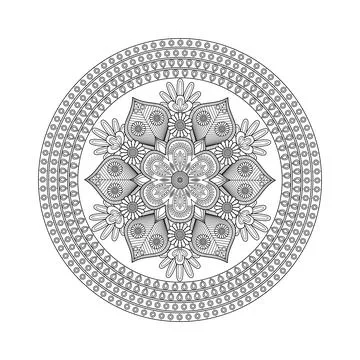 A richly patterned botanical center is surrounded by several concentric dec.. Stock Illustration