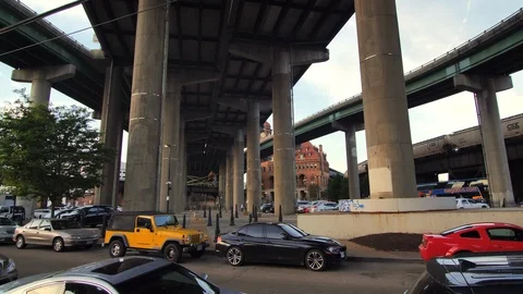 Richmond Interstate And Rail Road From lower Angle, Virginia Stock Footage 111368962