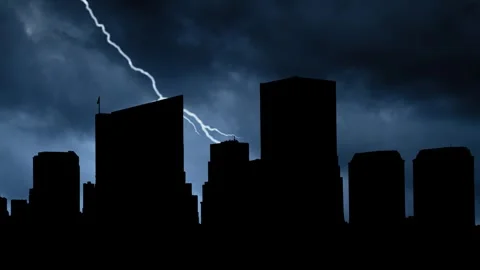 Richmond: Lightning and Thunderstorm Flash over Virginia Capital Skyline Stock Footage 263459602