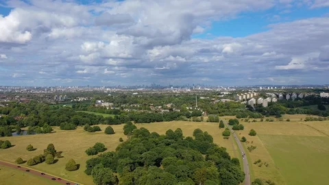 Richmond park and London skyline from royal park. Stock Footage