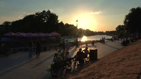 Richmond Upon Thames Riverside sunset view in London Stock Footage 211786720