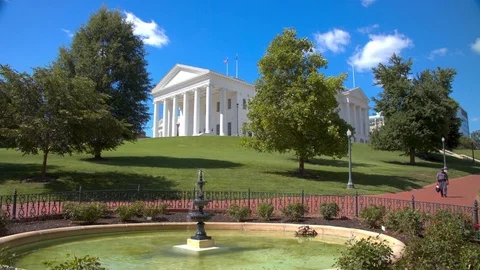 Richmond VA State Capitol Square over Water Fountain Stock Footage 84912763