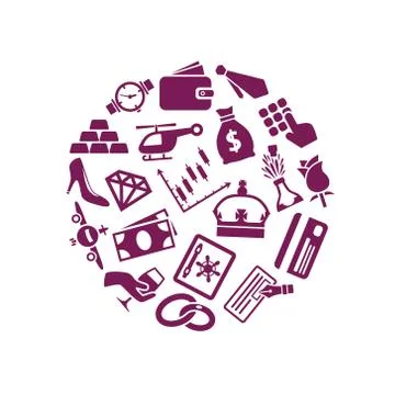 Richness icons in circle Stock Illustration