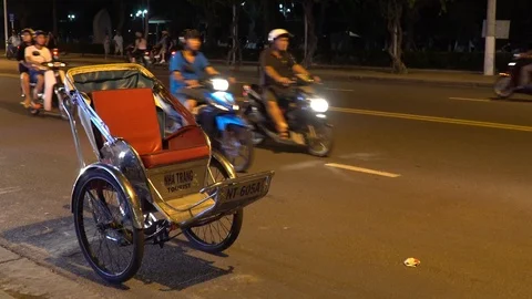 Rickshaw on the background of the night street. Stock Footage 99584475