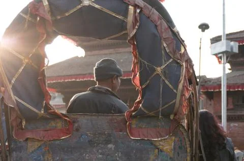 Rickshaw Driver in Kathmandu Stockfoto's