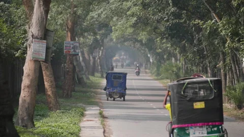 Rickshaw Driving Down Rural Road, Bangladesh Stock Footage 142036717