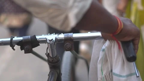 Rickshaw Handle Close-up in Indian Market Stock Footage 321025516
