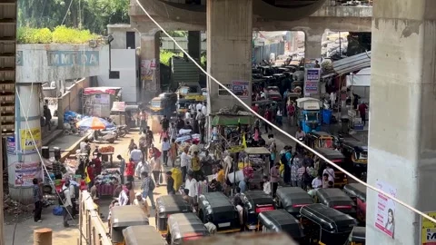Rickshaw Queue Near Crowded Indian Railway Station Stock Footage 347024132