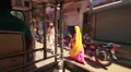 A rickshaw rides through a busy street, Jodhpur, India HD Footage