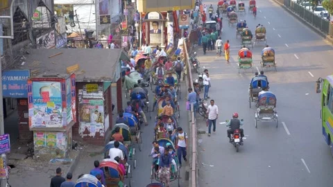 Rickshaw Traffic in Dhaka Stock Footage 246292515